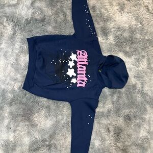 Blue Hoodie with Pink and White Star Accents
